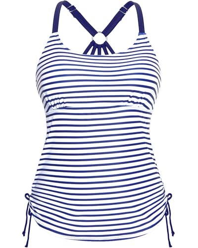 Holipick Damen Tankini Swim Top Only Tankini Badeanzug Tops ohne Unterteil, Blau gestreift, 3X-Large von Holipick