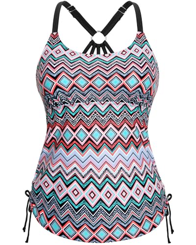 Holipick Damen Tankini Swim Top Only Tankini Badeanzug Tops ohne Unterteil, Bunt gestreift, Medium von Holipick