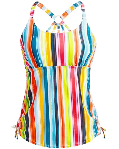 Holipick Damen Tankini Swim Top Only Tankini Badeanzug Tops ohne Unterteil, Farbstreifen 2, Medium von Holipick