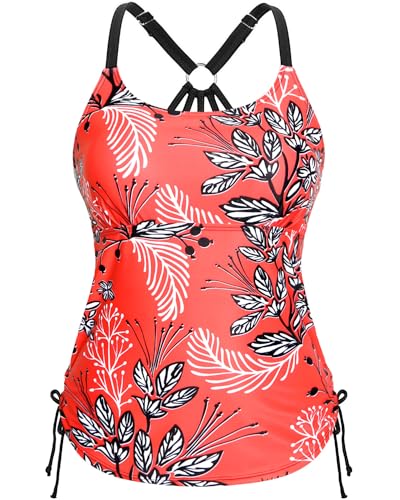 Holipick Damen Tankini Swim Top Only Tankini Badeanzug Tops ohne Unterteil, Rot/Blumenmuster, Medium von Holipick