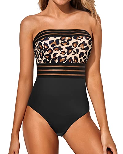 Holipick Einteiliger Badeanzug, Bauchkontrolle, trägerlos, für Damen, schlankmachend, Bandeau-Badebekleidung, Leopard, S von Holipick