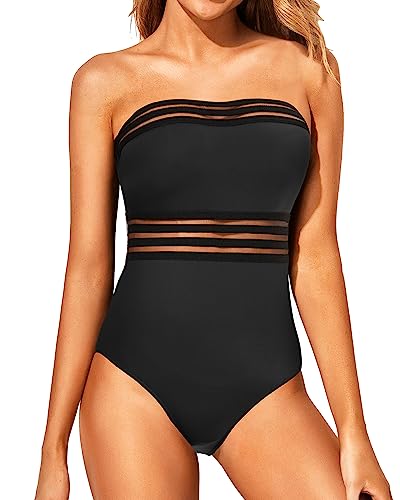 Holipick Einteiliger Badeanzug, Bauchkontrolle, trägerlos, für Damen, schlankmachend, Bandeau-Badebekleidung, Schwarz, Medium von Holipick