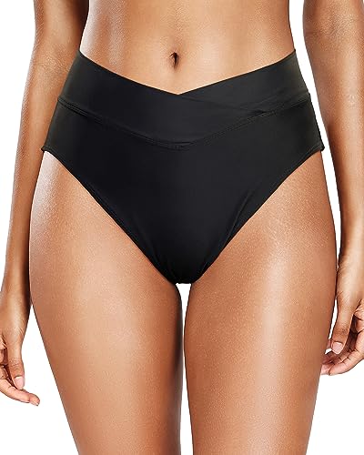 Holipick Frauen High Waisted Swim Bottoms V Crossover Bikini Bottoms High Cut Badeanzug Bottom, Schwarz, Large von Holipick