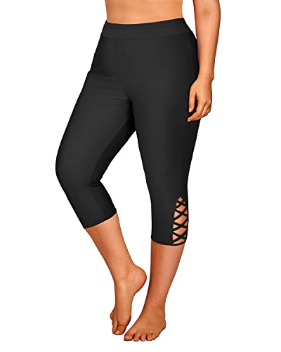 Holipick Frauen Plus Size Schwimmen Capris Lange Badeshorts Hohe Taille Schwimmen Hosen Bauchkontrolle Schwimmen Leggings, black cross, 22 Plus von Holipick