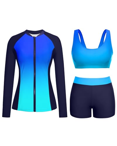 Holipick Langarm-Badeanzüge für Damen – 3-teiliger Rashguard mit Shorts, Reißverschluss, LSF, Schwimmshirt mit integriertem BH Holipick Langarm-Badeanzüge für Damen – 3-teiliger Rashguard mit Shorts, Reißverschluss, LSF, Schwimmshirt mit integriertem BH von Holipick