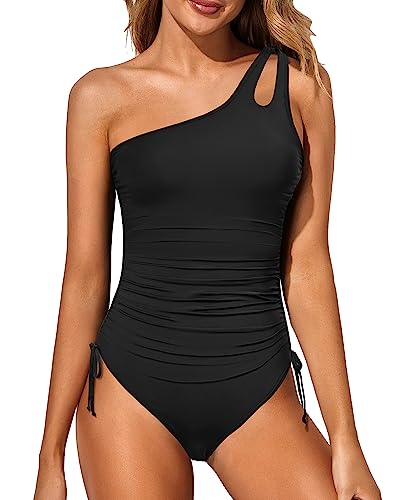 Holipick One Shoulder One Piece Swimsuit for Women Tummy Control Bathing Suits Modest Full Coverage Keyhole Swimwear, Schwarz3, XL von Holipick