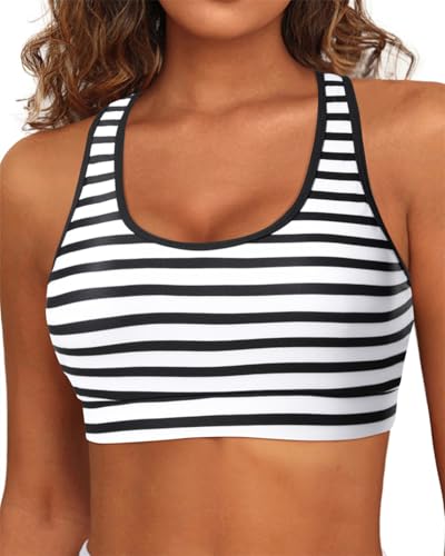 Holipick Sport-BH für Damen, Bikini-Oberteil, Racerback, U-Ausschnitt, Badeanzug, Top, bescheiden, gepolstert, bauchfreies Oberteil, nur Badeanzug, Gestreift, Large Holipick Sport-BH für Damen, Bikini-Oberteil, Racerback, U-Ausschnitt, Badeanzug, Top, bescheiden, gepolstert, bauchfreies Oberteil, nur Badeanzug, Gestreift, Large von Holipick
