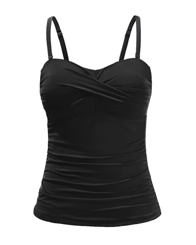 Holipick Tankini-Oberteil für Damen, Bandeau-Badeanzug, Bauchkontrolle, nur Oberteil, ohne Unterteil, Schwarz, S von Holipick