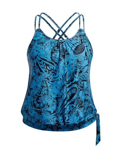 Holipick Tankini-Top für Damen, Übergröße, ohne Unterteil, Bauchkontrolle, lockere Passform, Blaues Paisley, 44 Mehr von Holipick