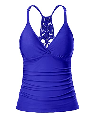 Holipick Tankini-Top für Damen, V-Ausschnitt, Bauchkontrolle, Badeoberteil, gerüscht, nur Oberteil, ohne Unterteil, Königsblau, Medium von Holipick