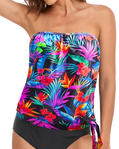 Holipick Trägerloses Tankini-Top für Damen, Bademode, Top, Bandeau-Badeanzug, Top, Blouson, Badeanzug, Top, ohne Unterteil, Mehrfarbig, Large von Holipick