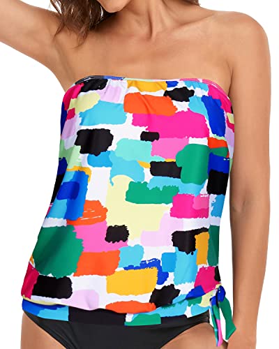 Holipick Trägerloses Tankini-Top für Damen, Bademode, nur Bandeau-Badeanzug, Top, Blouson-Badeanzug, Oberteil, ohne Unterteil, Farbblock, XX-Large von Holipick