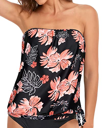 Holipick Trägerloses Tankini-Top für Damen, Bademode, nur Bandeau-Badeanzug, Top, Blouson-Badeanzug, Oberteil, ohne Unterteil, Floral, Large von Holipick