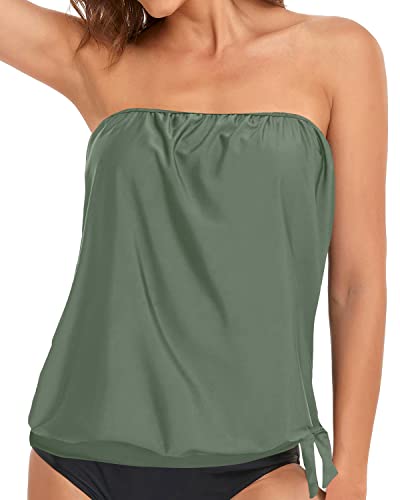 Holipick Trägerloses Tankini-Top für Damen, Bademode, nur Bandeau-Badeanzug, Top, Blouson-Badeanzug, Oberteil, ohne Unterteil, Grün (Army Green), Large von Holipick