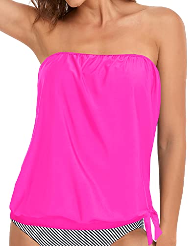 Holipick Trägerloses Tankini-Top für Damen, Bademode, nur Bandeau-Badeanzug, Top, Blouson-Badeanzug, Oberteil, ohne Unterteil, Knallpink (Hot Pink), XL von Holipick