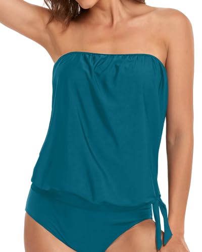 Holipick Trägerloses Tankini-Top für Damen, Bademode, nur Bandeau-Badeanzug, Top, Blouson-Badeanzug, Oberteil, ohne Unterteil, Pfauenblau, XL von Holipick