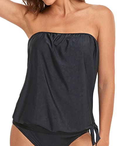 Holipick Trägerloses Tankini-Top für Damen, Bademode, nur Bandeau-Badeanzug, Top, Blouson-Badeanzug, Oberteil, ohne Unterteil, Schwarz, Medium von Holipick