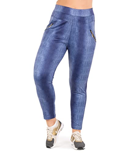 Holla Damen Leggings High Waist Jeggings Hosen Stretch Treggings Jeans Optik Zip (44-46, Blau) von Holla