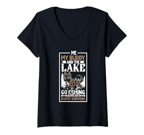 Damen Angeln und Holländischer Schäferhund T-Shirt mit V-Ausschnitt Damen Angeln und Holländischer Schäferhund T-Shirt mit V-Ausschnitt von Holländischer Schäferhund Designs