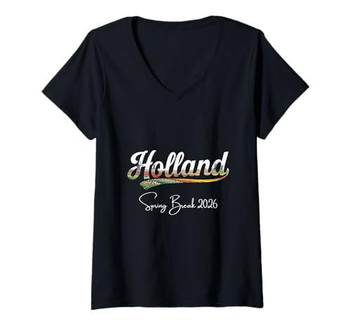 Damen Holland Spring Break 2026 Urlaubsreisen T-Shirt mit V-Ausschnitt Damen Holland Spring Break 2026 Urlaubsreisen T-Shirt mit V-Ausschnitt von Holland Spring Break Clothes T-Shirts