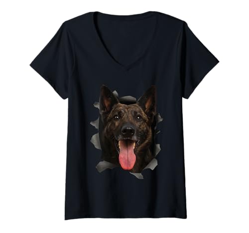 Damen Holländischer Hirtenhund T-Shirt mit V-Ausschnitt Damen Holländischer Hirtenhund T-Shirt mit V-Ausschnitt von Hollandse Herdershond Dog