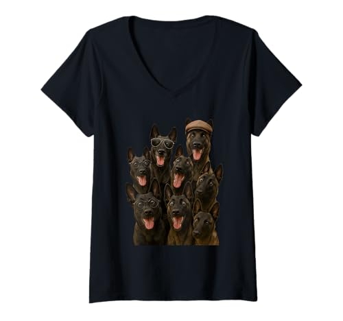 Damen Verrückter holländischer Hirtenhund T-Shirt mit V-Ausschnitt von Hollandse Herdershond Dog