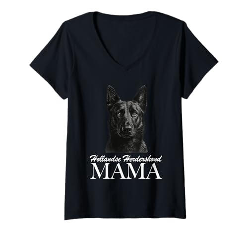 Damen Holländischer Schäferhund Mama T-Shirt mit V-Ausschnitt Damen Holländischer Schäferhund Mama T-Shirt mit V-Ausschnitt von Hollandse Herdershond Mom