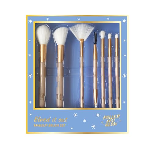 Holler and Glow Blend It Out Make-up-Pinsel, 7-teiliges Geschenkset, enthält Gesicht, Wange, Fächer, abgewinkelte Augenbraue und Spoolie, Crease Blender Lidschatten, Präzisions-Lidschatten und Crease von Holler & Glow