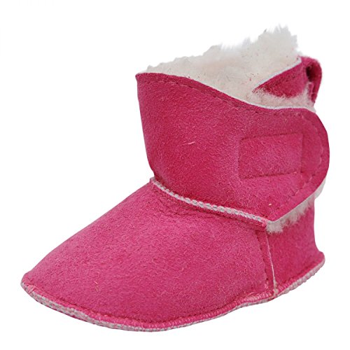 Hollert Baby Lammfellschuhe - MIT Klettverschluss Kinder Hausschuhe Boots Merino Schaffell Größe EUR 16/17, Farbe Pink von Hollert