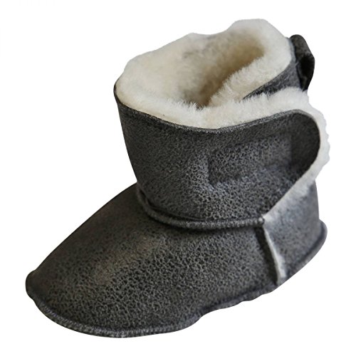 Hollert Baby Lammfellschuhe - MIT Klettverschluss Kinder Hausschuhe Boots Merino Schaffell Größe EUR 18/19, Farbe Grau von Hollert