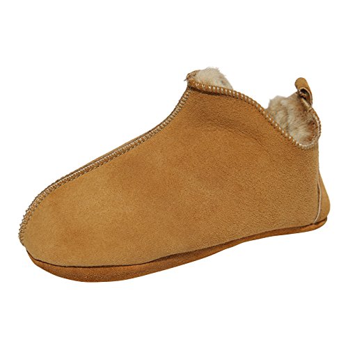 Hollert Lammfell Kinder Hausschuhe Bali Fellschuhe für Jungen & Mädchen mit weicher Sohle Puschen Schuhgröße EUR 23/24, Farbe Cognac von Hollert