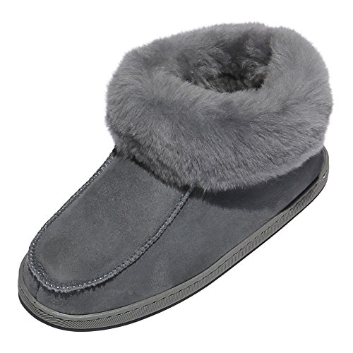 Hollert Lammfell Hausschuhe EWA Premium Damen Fellschuhe aus 100% Merino Schaffell Größe EUR 37, Farbe Grau von Hollert