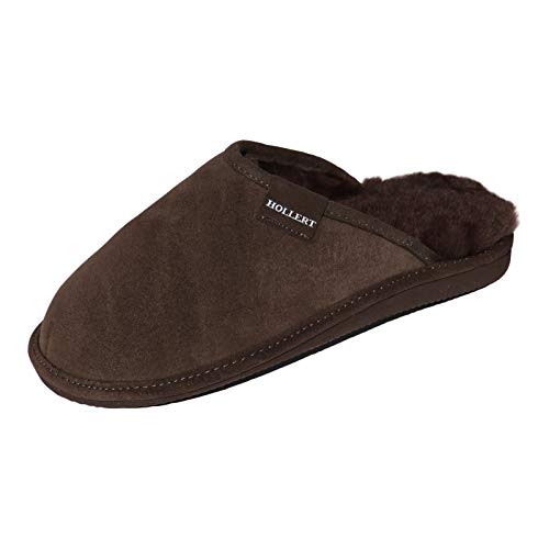 Lammfell Hausschuhe Frau Holle Premium Damen Fellschuhe aus 100% Merino Schaffell Größe EUR 40, Farbe Braun von Hollert