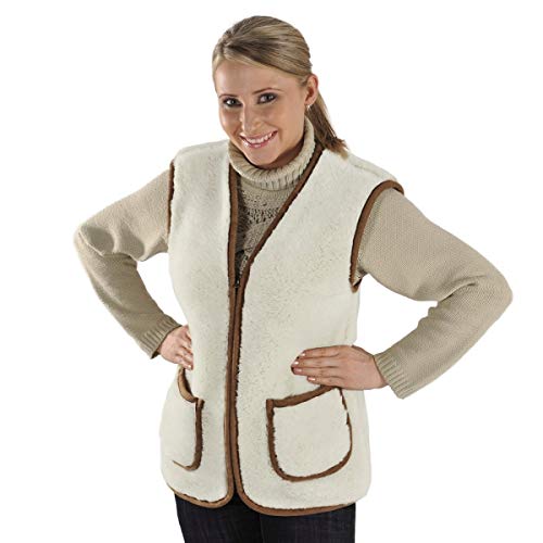 Damen Wollweste Milano mit Reißverschluss 100% natürliche Schafwolle kuschelig warm Größe 3XL, Farbe Braun/Weiß von Hollert