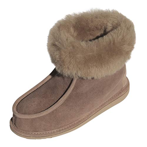 Damen & Herren Lammfell Hausschuhe Adam Fellschuhe aus Merino Schaffell Echtleder sehr warm und atmungsaktiv Schuhgröße 37, Farbe Beige von Hollert