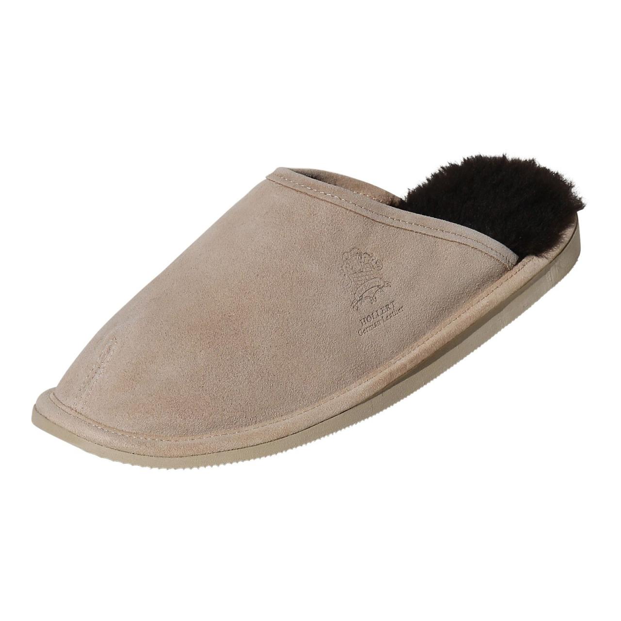 Herren Lammfell Pantoffeln B-WARE / RESTPOSTEN Größe 46 Modell: Olaf Beige/Braun von Hollert