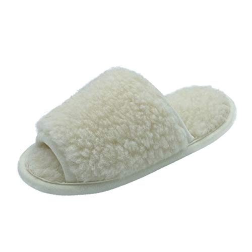 Hollert Damen Hausschuhe Pantoffeln aus Merinowolle Becky warme Schlappen aus Schafwolle vorne offen Schuhgröße 38, Farbe Weiß von Hollert