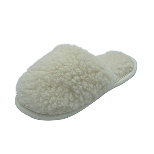 Hollert Damen Hausschuhe Pantoffeln aus Merinowolle Luna warme Schlappen aus Schafwolle Puschen Schuhgröße 36, Farbe Weiß von Hollert