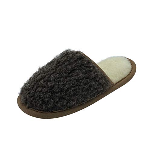 Hollert Damen Hausschuhe Pantoffeln aus Merinowolle Luna warme Schlappen aus Schafwolle Puschen Schuhgröße 38, Farbe Braun von Hollert