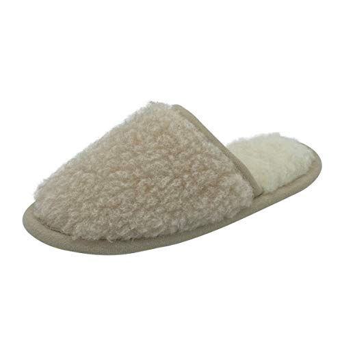 Hollert Damen Hausschuhe Pantoffeln aus Merinowolle Luna warme Schlappen aus Schafwolle Puschen Schuhgröße 42, Farbe Beige von Hollert