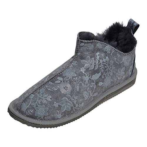 Hollert Damen Lammfell Hausschuhe Angel Fellschuhe Halbschuhe echtes Merino Schaffell weich bequem kuschelig Echtleder Schuhgröße 38, Farbe Grau von Hollert