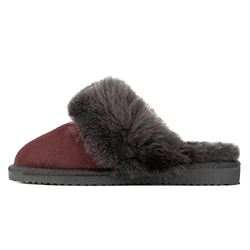 Hollert Damen Lammfell Hausschuhe Burgund Puschen Pantoffeln echt Merino Schaffell Echtleder super warm und bequem Größe 37 EU von Hollert