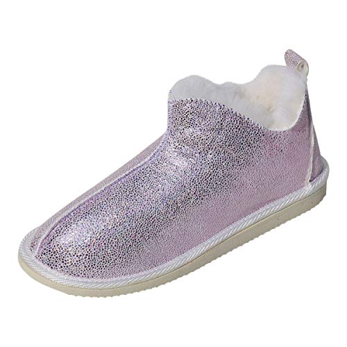 Hollert Damen Lammfell Hausschuhe Cinderella Glitzer Fellschuhe aus Merino Schaffell Echtleder warme Hüttenschuhe Schuhgröße 37, Farbe Rosa von Hollert