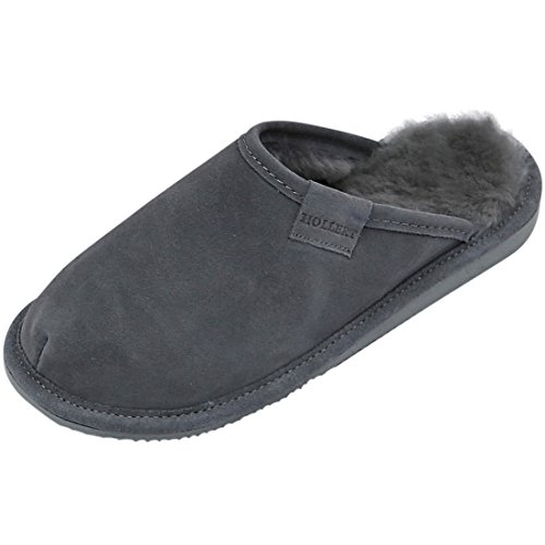 Hollert Damen Lammfell Hausschuhe Frau Holle GRAU Pantoffeln Puschen 100% Merino Lammfell Echtleder für Wohlgefühl - warm, atmungsaktiv Schuhgröße EUR 38 von Hollert