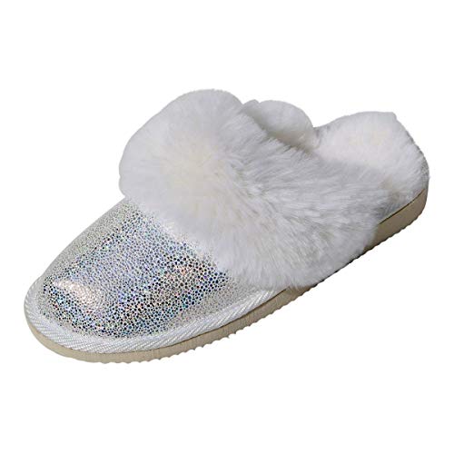 Hollert Damen Lammfell Hausschuhe Malibu Glitzer Pantoffeln Fellschuhe Puschen Pantoletten Slipper echt Merino Schaffell warm atmungsaktiv bequem Schuhgröße 42, Farbe Weiß von Hollert