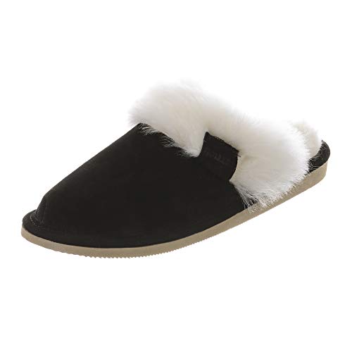 Hollert Damen Lammfell Hausschuhe Malibu Puschen Fellschuhe aus echten Merino Lammfell kuschelig warm versch. Farben Schuhgröße EUR 38, Farbe Schwarz von Hollert