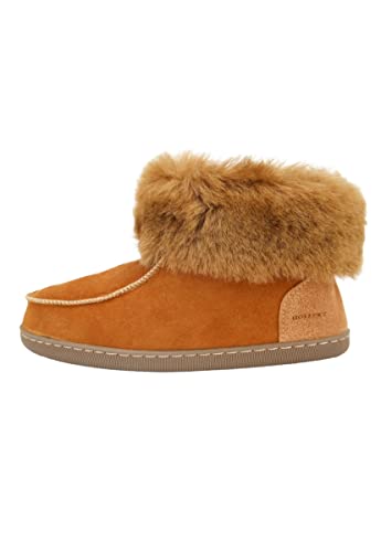 Hollert Damen Lammfell Hausschuhe Mokassin EWA Cognac Hüttenschuhe aus 100% Merino Schaffell Lederschuhe warm gefüttert bequem und leicht Schlupfschuhe mit Gummisohle Größe 40 EU von Hollert