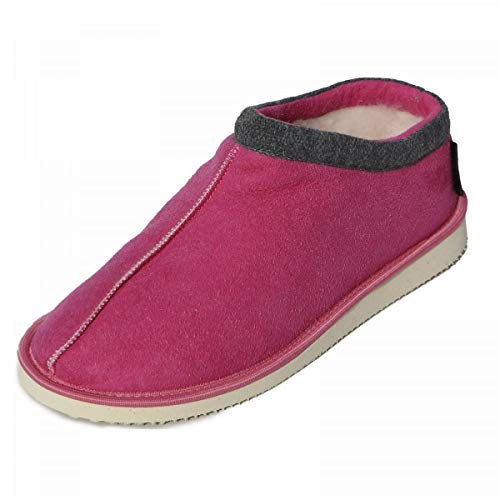 Hollert Damen Lammfell Hausschuhe Schäferin Alma Fellschuhe Hüttenschuhe warme Schuhe aus Echtleder & Merino Schaffell Schuhgröße 40, Farbe Pink von Hollert