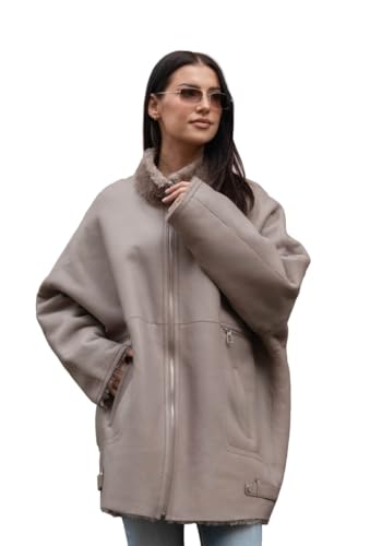 Hollert Damen Lammfelljacke Laure Beige Oversize Echtleder Winterjacke Merino Felljacke Größe XXL von Hollert