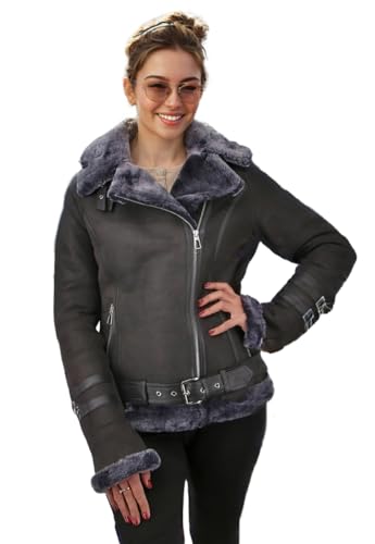Hollert Damen Lammfelljacke Melli Beese Grau Winterjacke Felljacke Fliegerjacke Größe L von Hollert